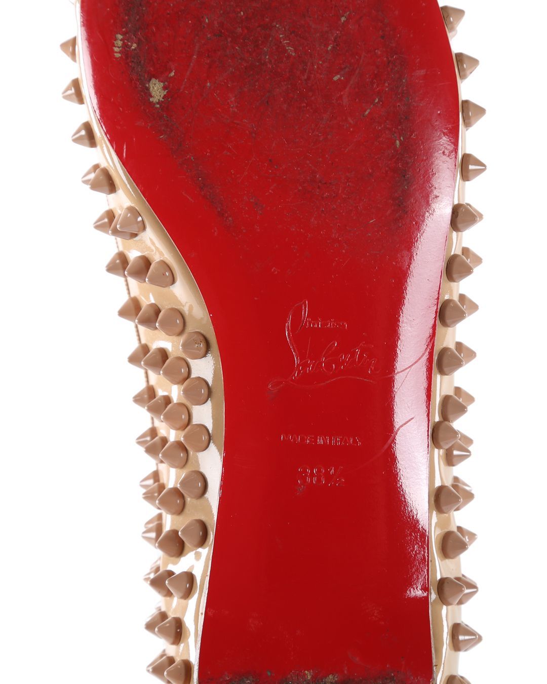 Christian Louboutin Beige Patent Leather Spikes Sonietta Ballet Flats