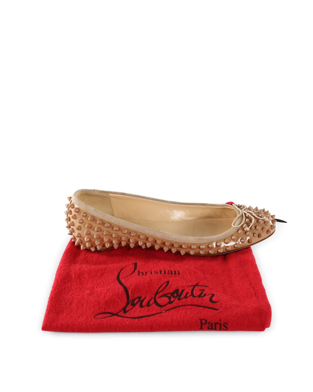 Christian Louboutin Beige Patent Leather Spikes Sonietta Ballet Flats