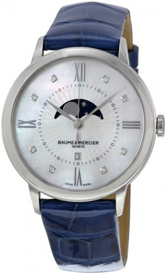Baume & Mercier Classima Mother of Pearl Blue Leather Women's Watch 10226