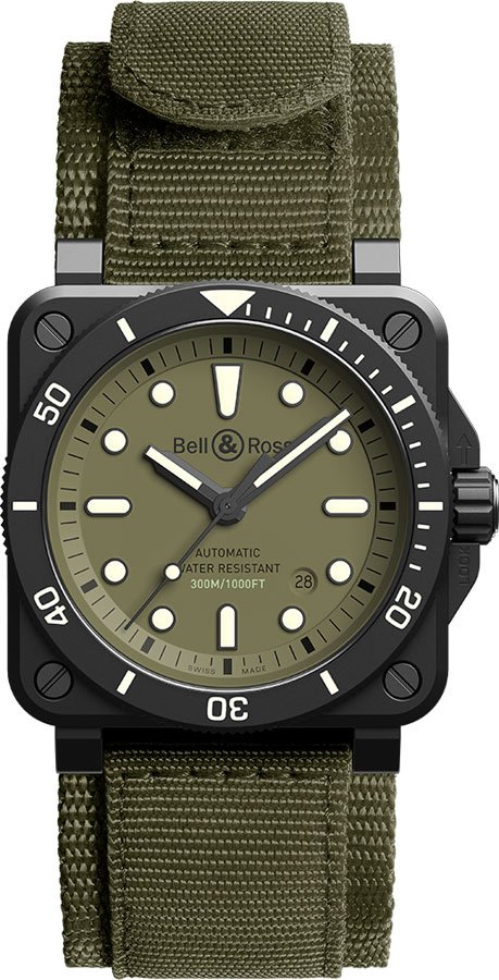 Bell & Ross Diver Military Green Dial Men's Watch BR0392-D-KA-CE/SRB