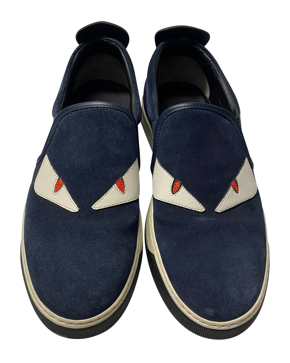 Fendi Monster 3D Eyes Slip-On Sneakers in Navy Blue Suede