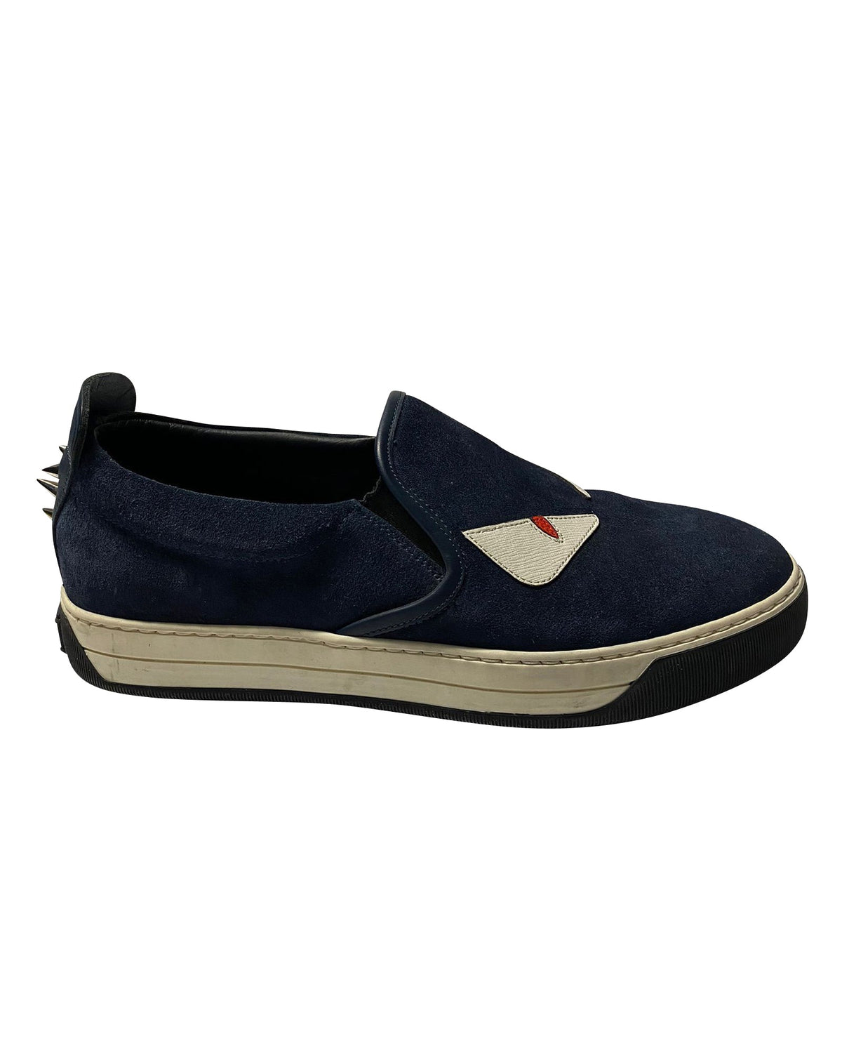 Fendi Monster 3D Eyes Slip-On Sneakers in Navy Blue Suede