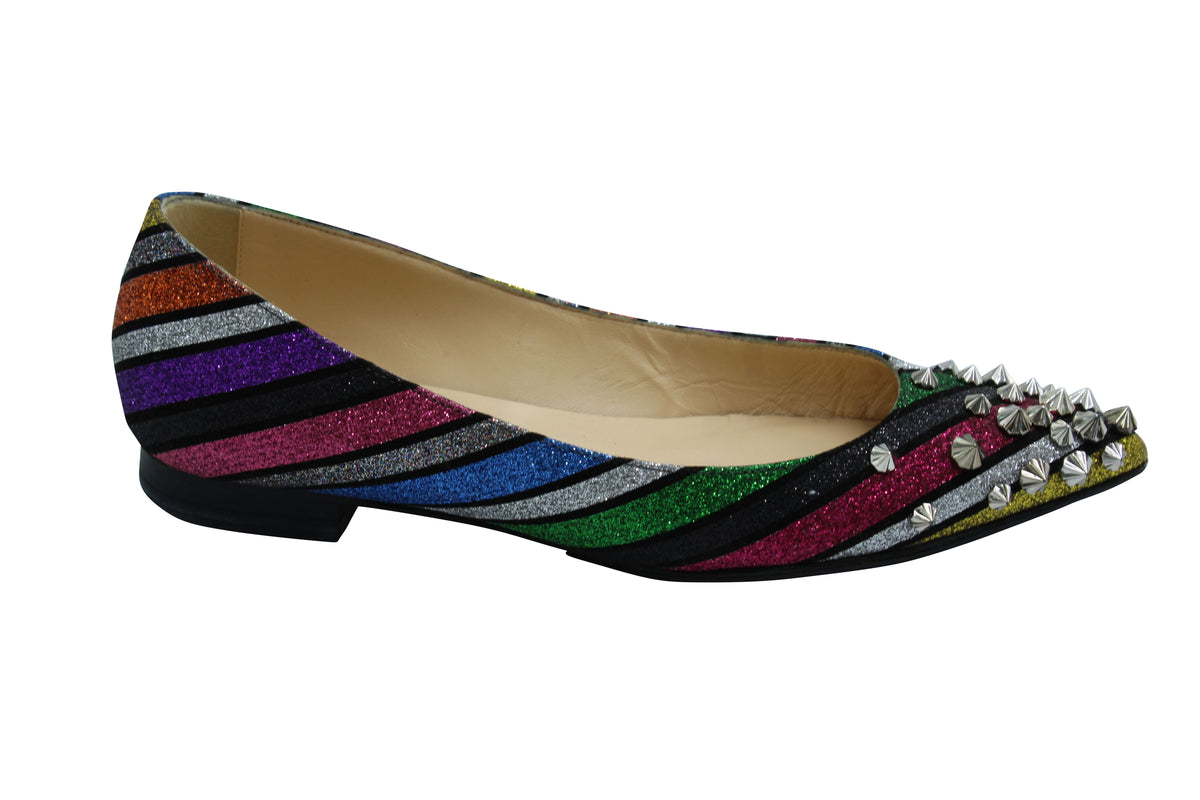 Christian Louboutin Drama Stripe Studded Flats in Multicolor Leather