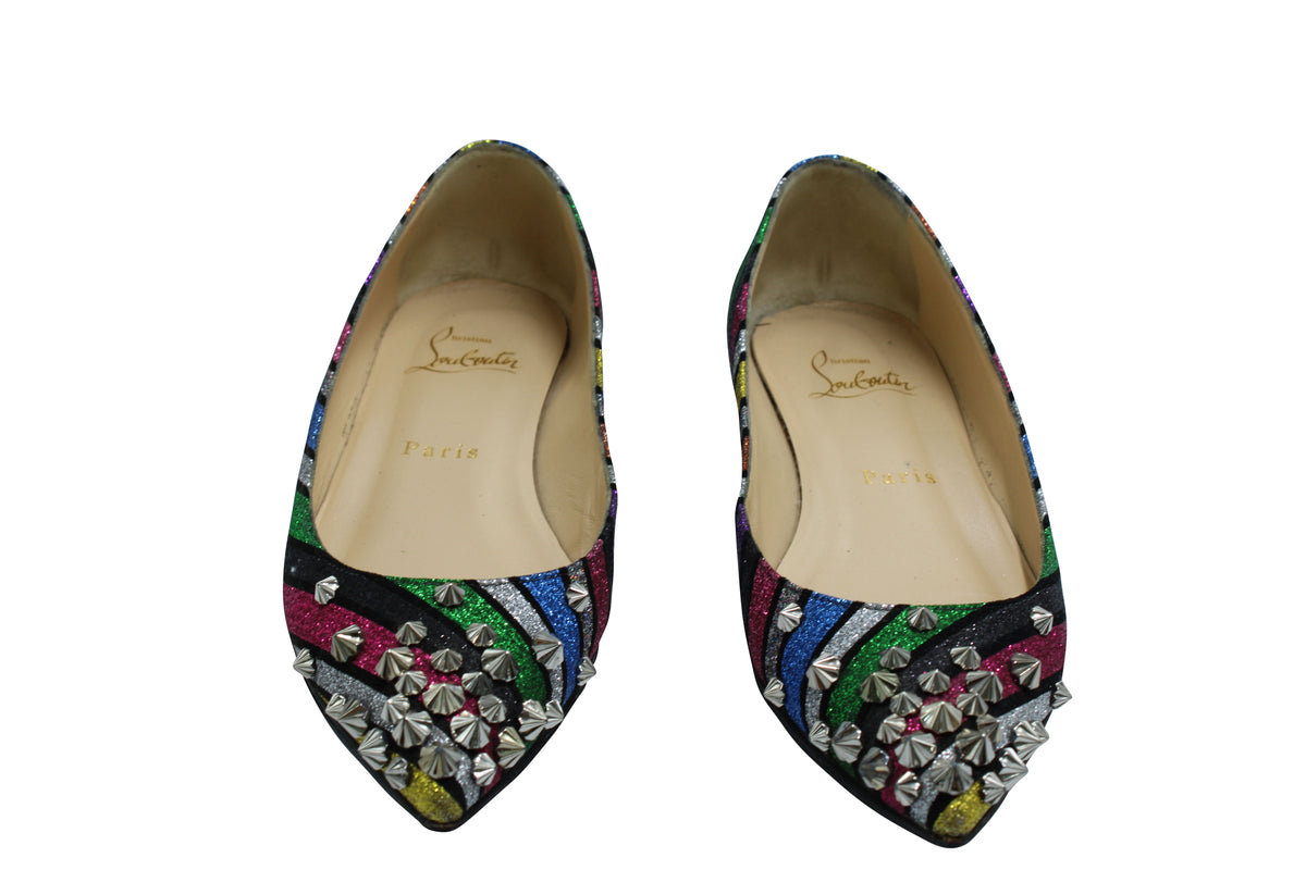 Christian Louboutin Drama Stripe Studded Flats in Multicolor Leather