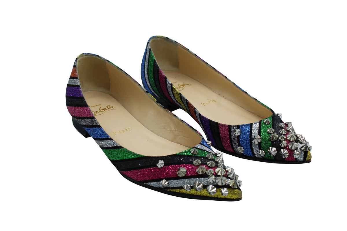 Christian Louboutin Drama Stripe Studded Flats in Multicolor Leather