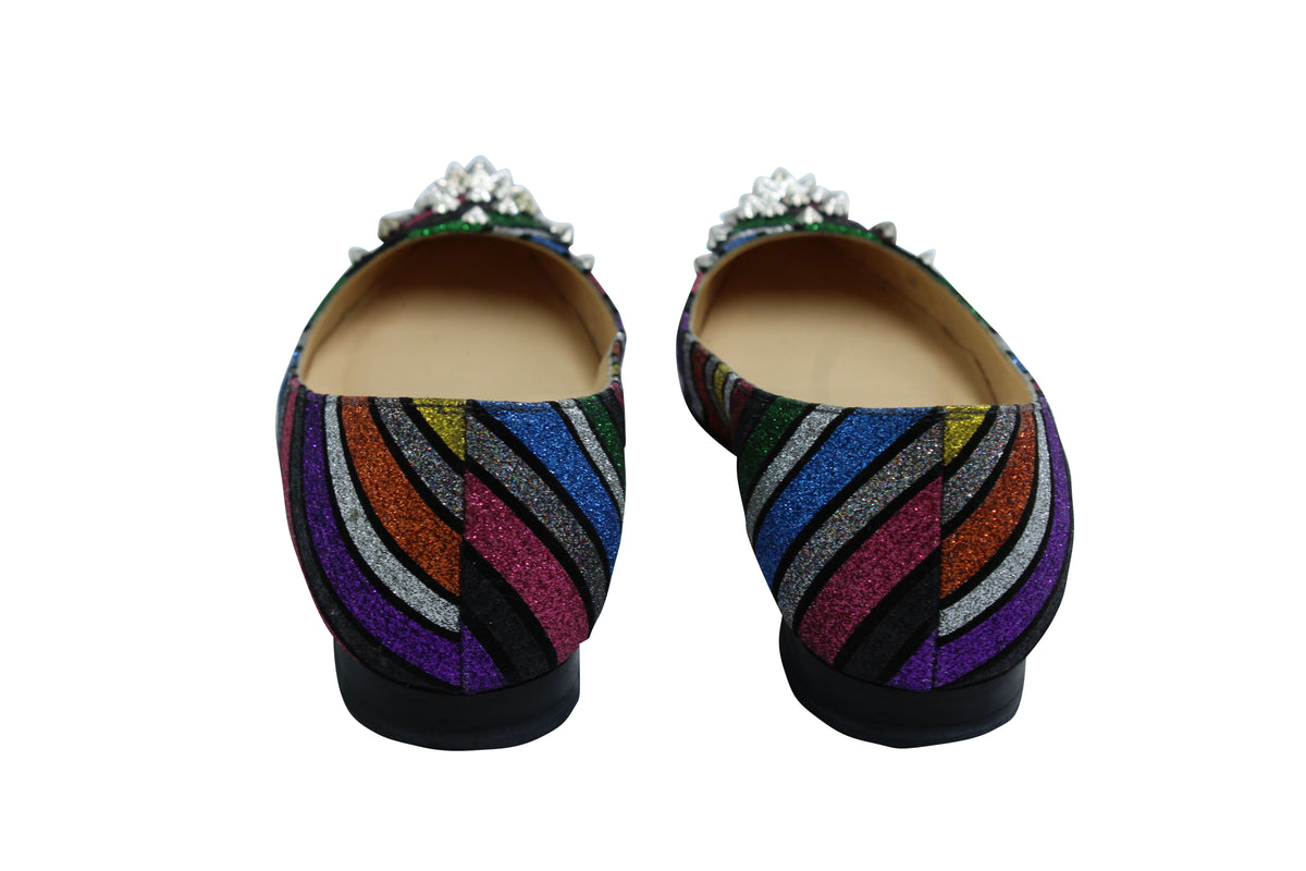 Christian Louboutin Drama Stripe Studded Flats in Multicolor Leather