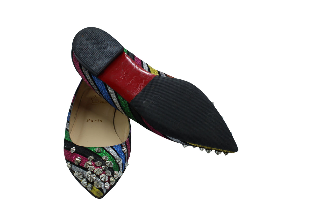 Christian Louboutin Drama Stripe Studded Flats in Multicolor Leather