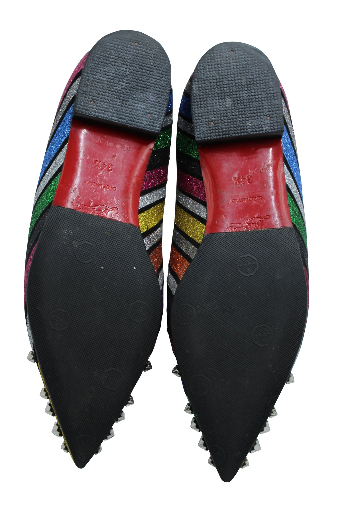 Christian Louboutin Drama Stripe Studded Flats in Multicolor Leather