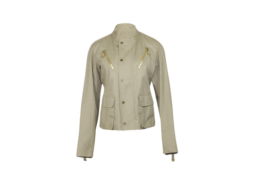Bottega Veneta Mandarin Collar Jacket in Beige Cotton