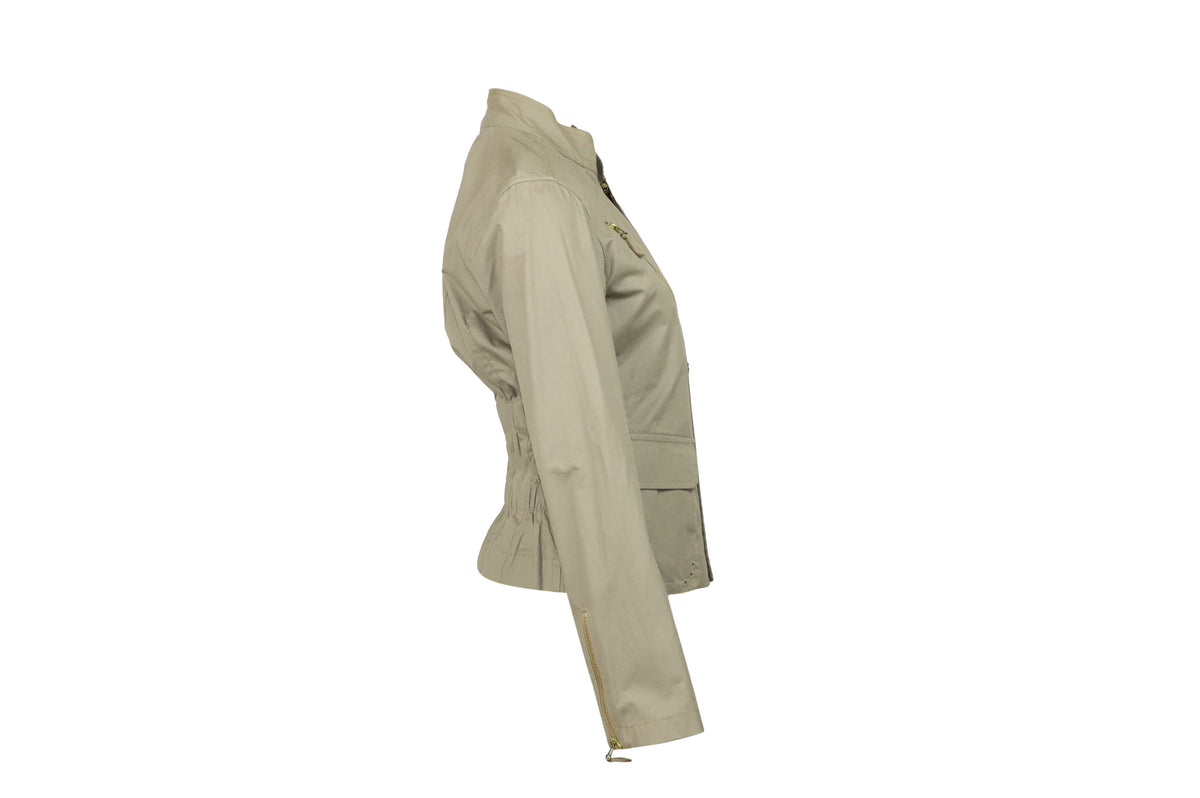 Bottega Veneta Mandarin Collar Jacket in Beige Cotton