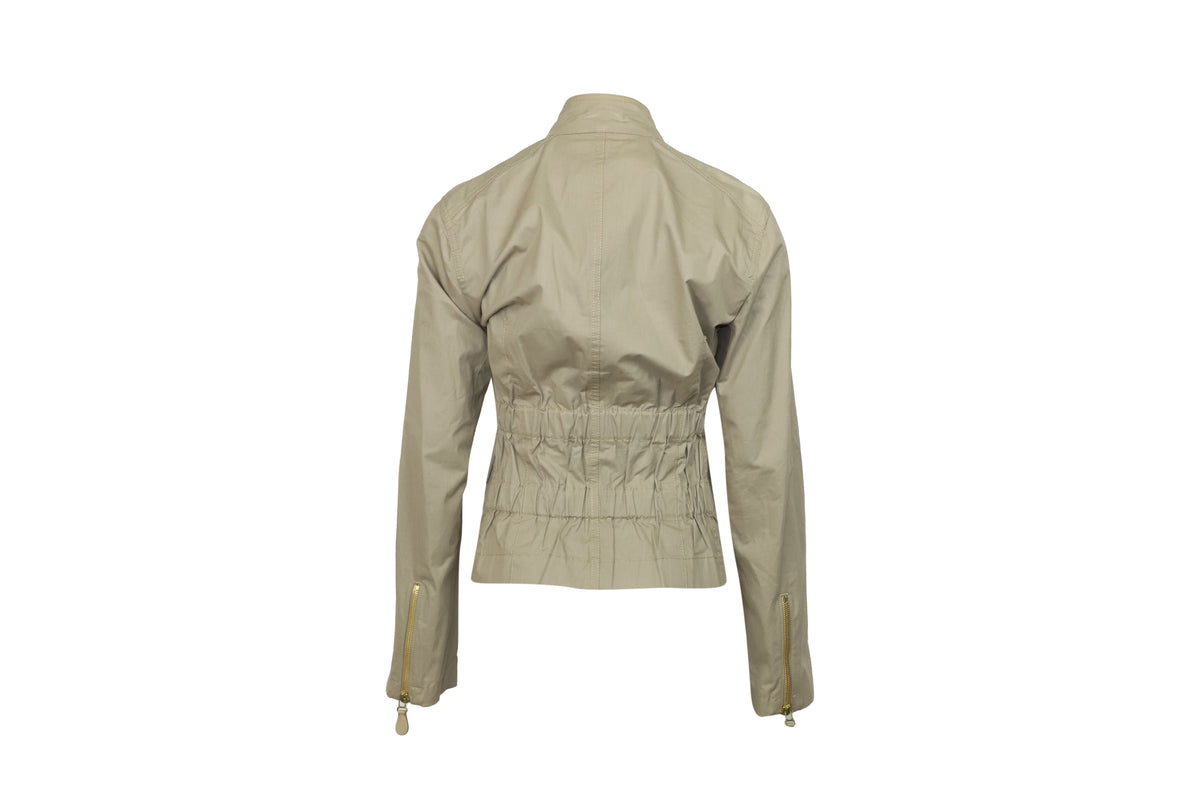 Bottega Veneta Mandarin Collar Jacket in Beige Cotton