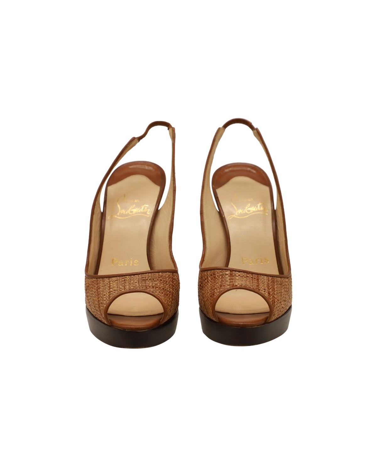 Christian Louboutin Slingback Peeptoe Pump Shoes in Brown Raffia