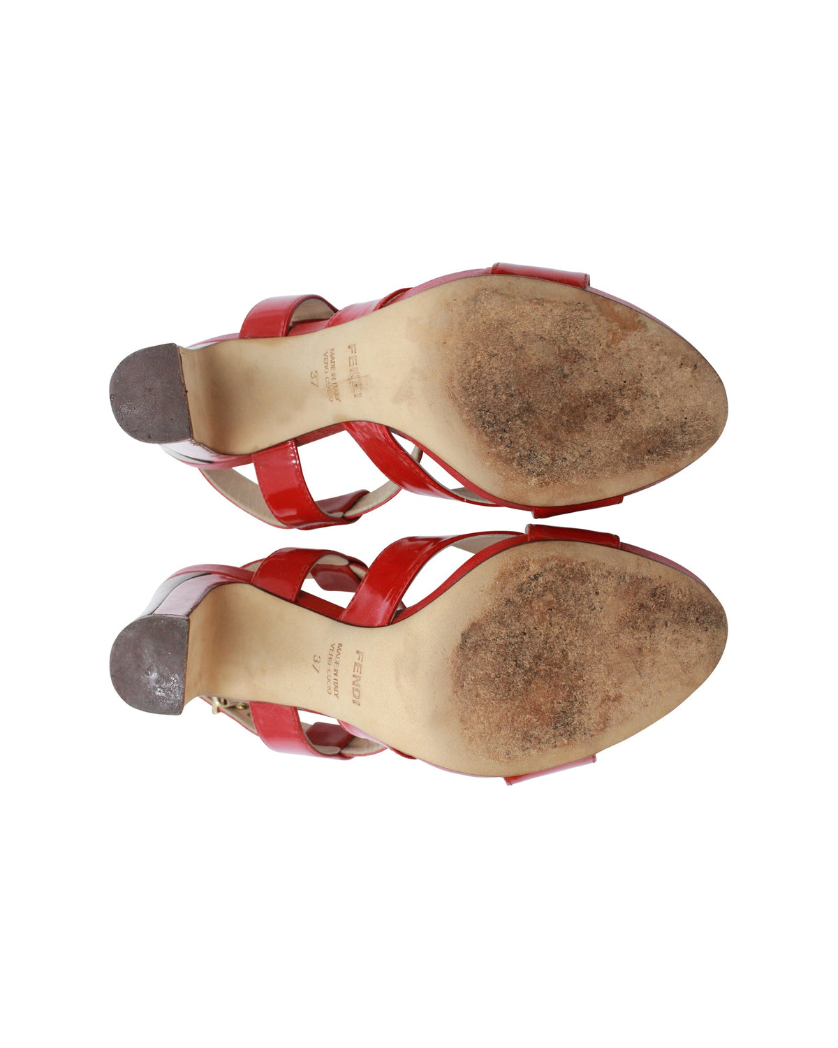 Fendi Ankle Strap High Heel Sandals in Red Patent Leather