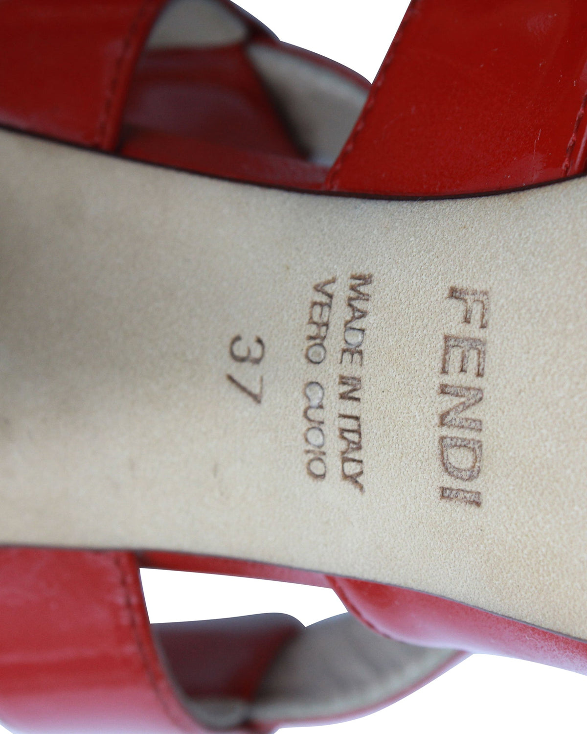 Fendi Ankle Strap High Heel Sandals in Red Patent Leather