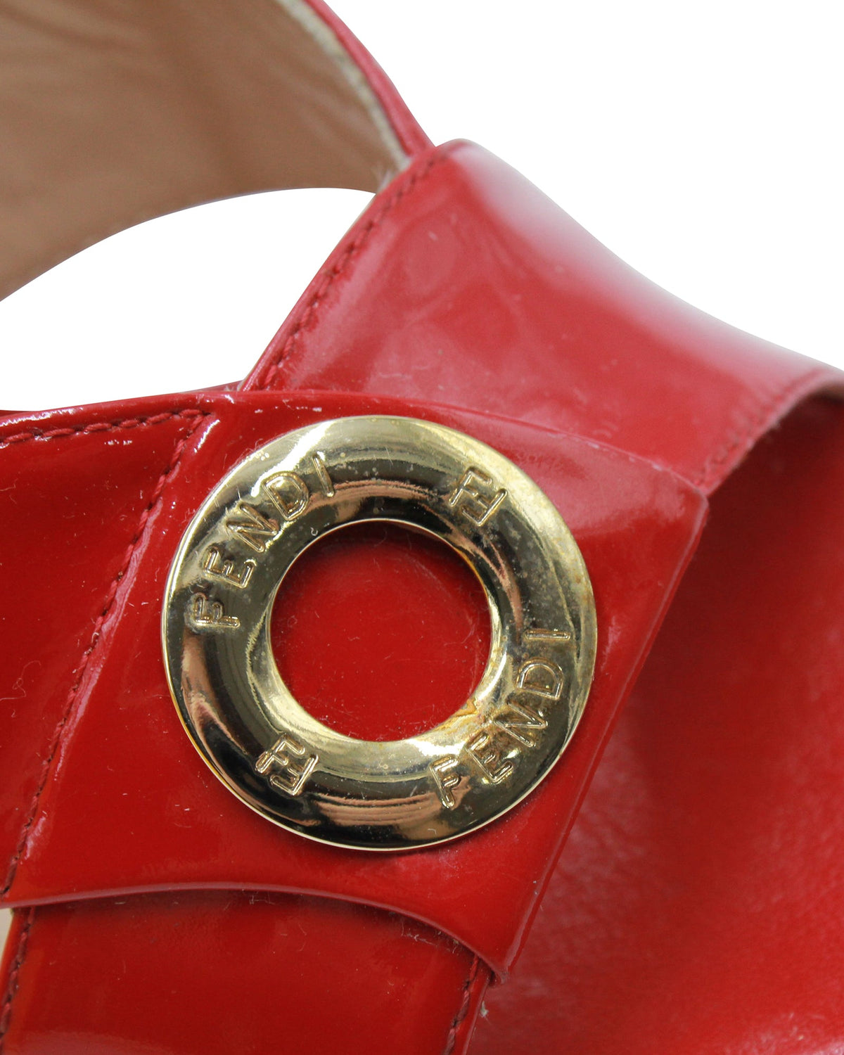 Fendi Ankle Strap High Heel Sandals in Red Patent Leather