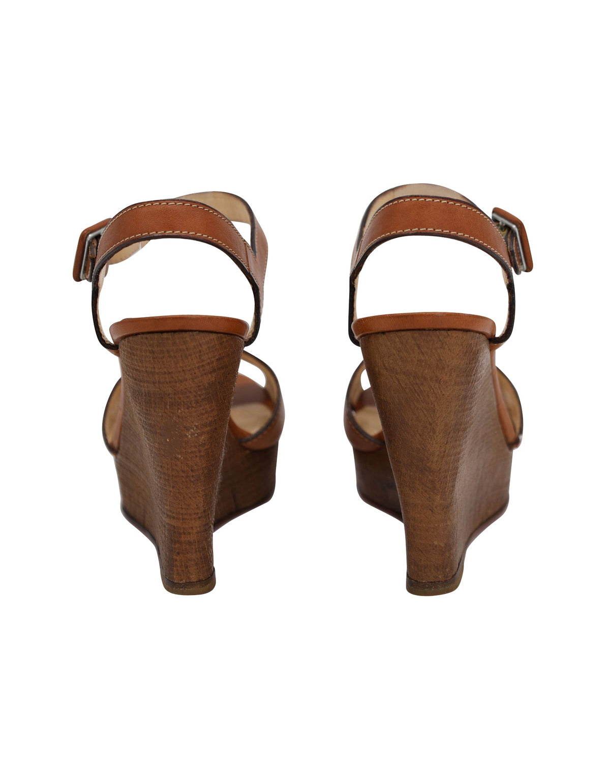 Christian Louboutin Wedge Heel Sandals in Caramel Brown Leather