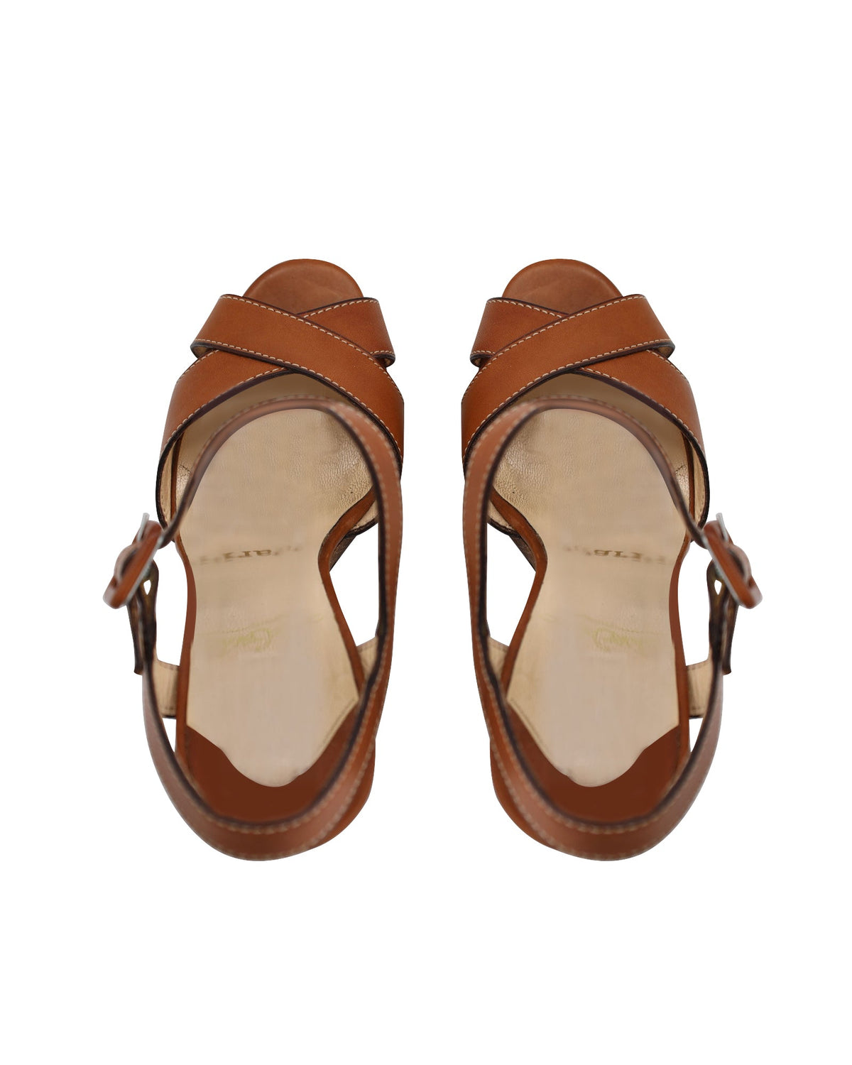 Christian Louboutin Wedge Heel Sandals in Caramel Brown Leather