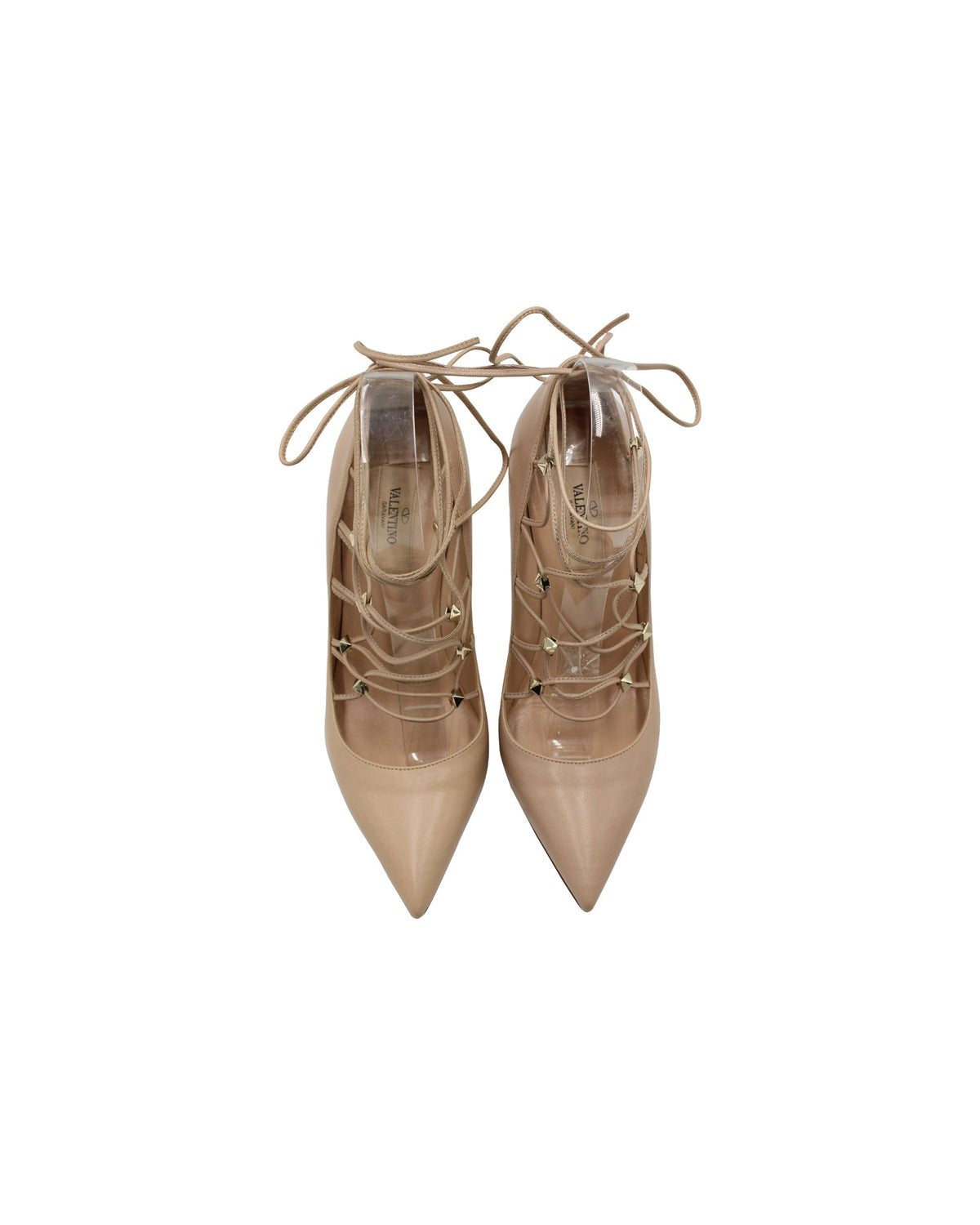Valentino Garavani Rockstud Lace Up Gladiator Pumps in Blush Leather