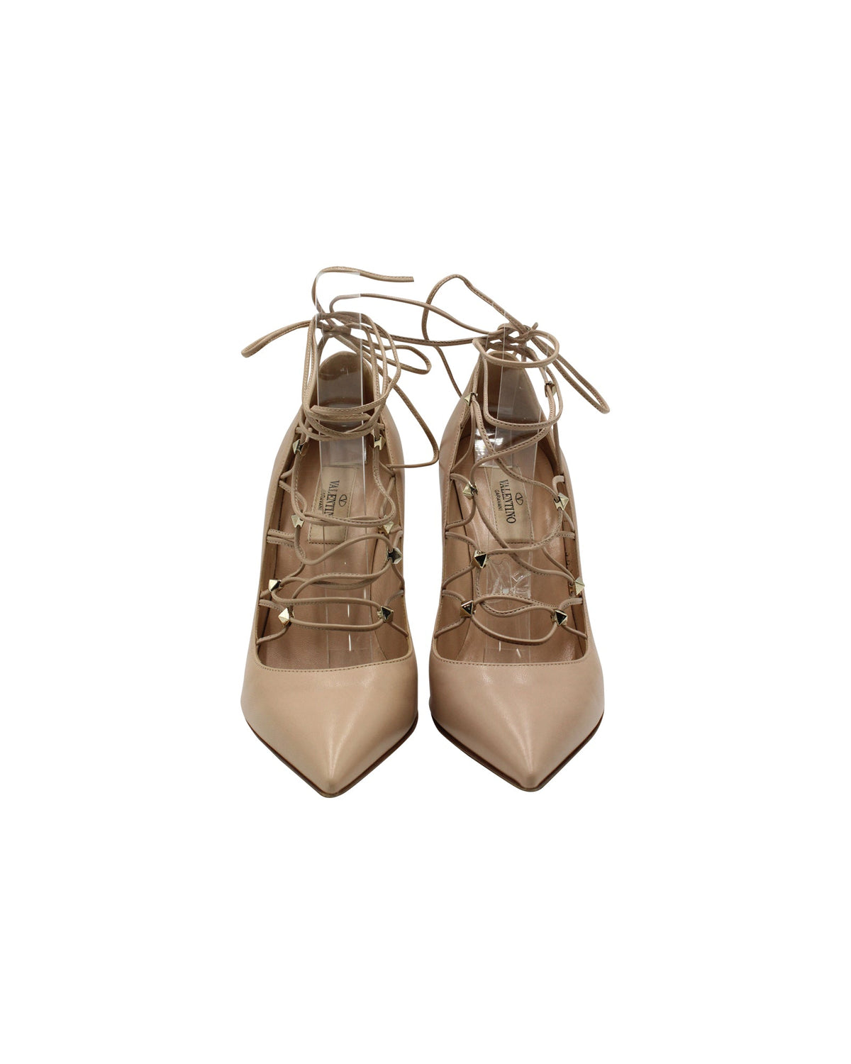 Valentino Garavani Rockstud Lace Up Gladiator Pumps in Blush Leather