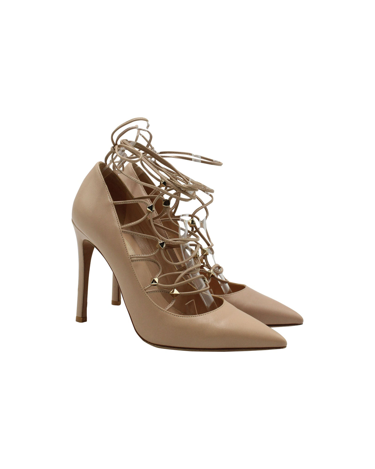 Valentino Garavani Rockstud Lace Up Gladiator Pumps in Blush Leather