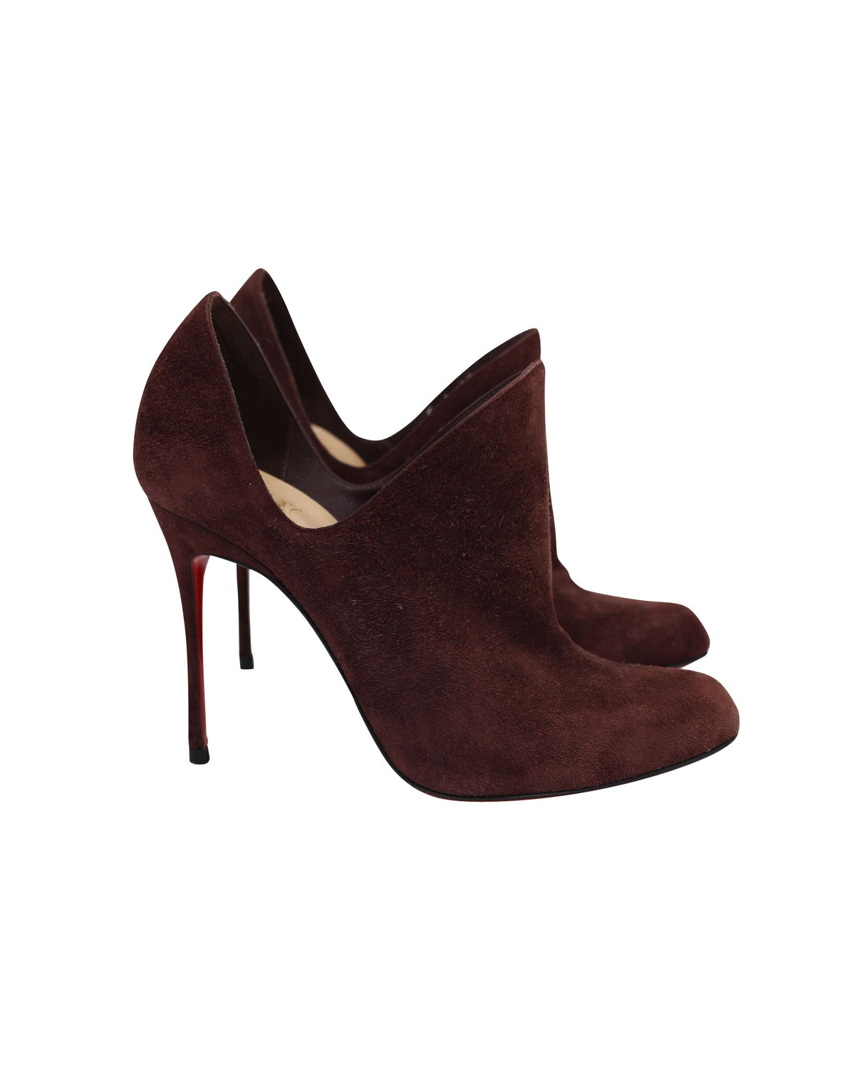 Christian Louboutin Dugueclina 100 Ankle Booties in Burgundy Suede