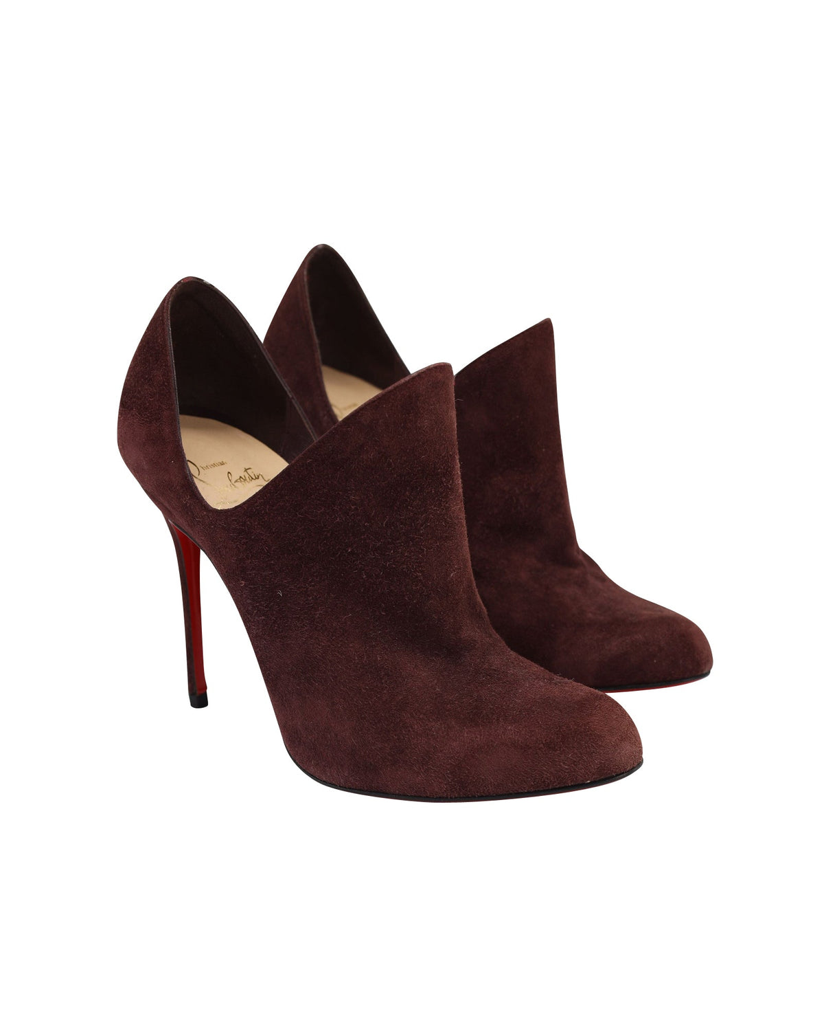 Christian Louboutin Dugueclina 100 Ankle Booties in Burgundy Suede