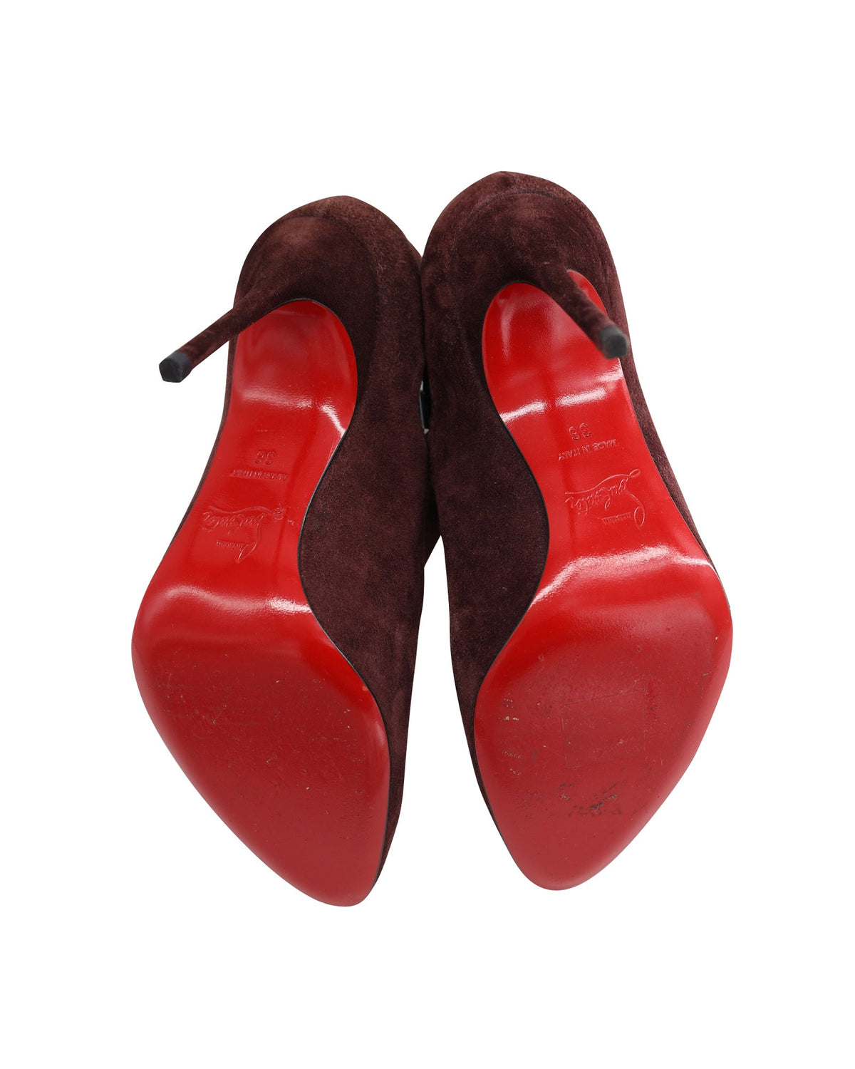 Christian Louboutin Dugueclina 100 Ankle Booties in Burgundy Suede