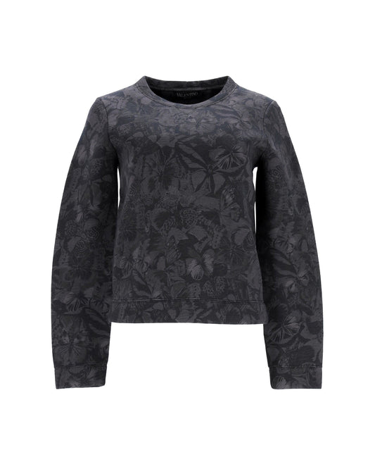 Valentino Butterfly Print Sweatshirt in Grey Cotton