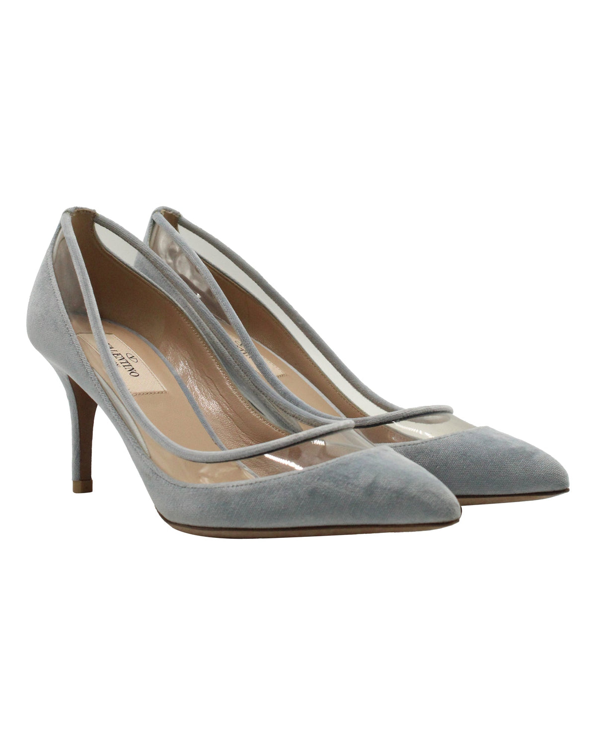 Valentino Celeste Pumps in Light Blue Velvet