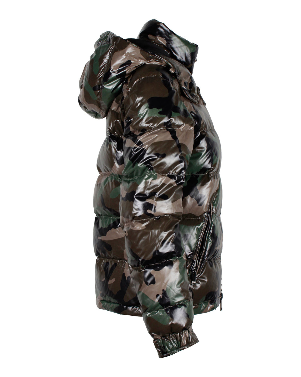 Valentino Studded Camouflage-Print Quilted Shell Hooded Down Jacket in Green Polyamide