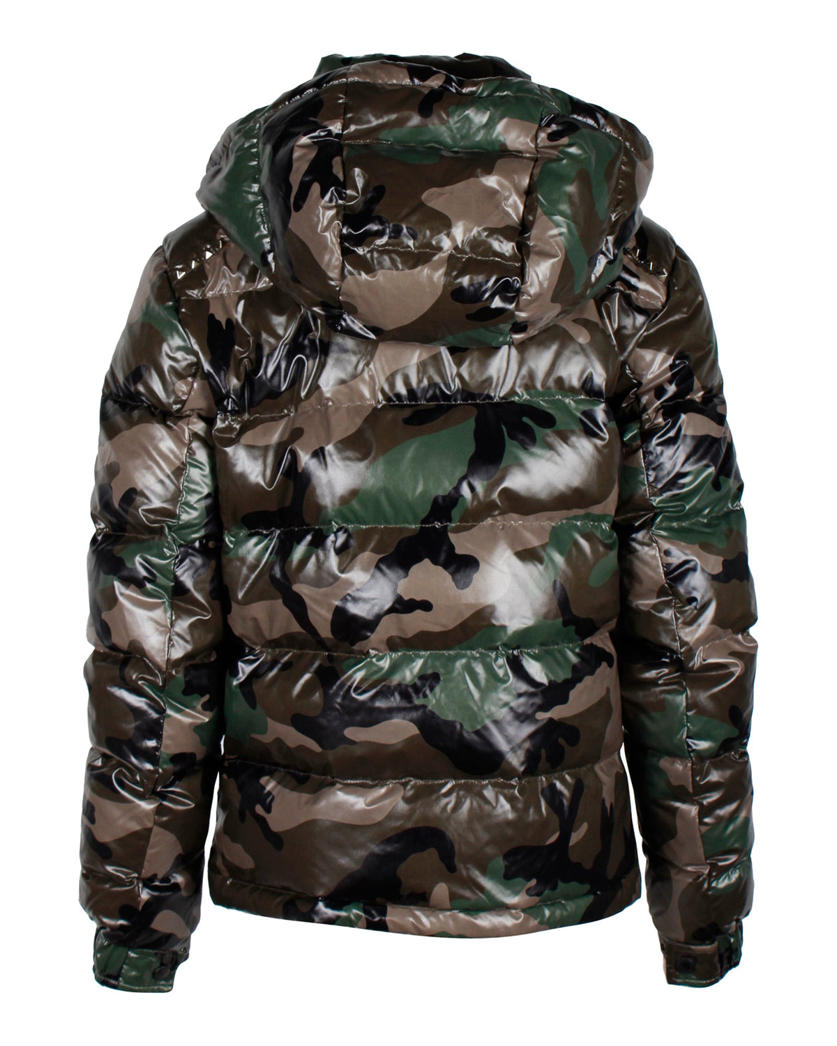 Valentino Studded Camouflage-Print Quilted Shell Hooded Down Jacket in Green Polyamide