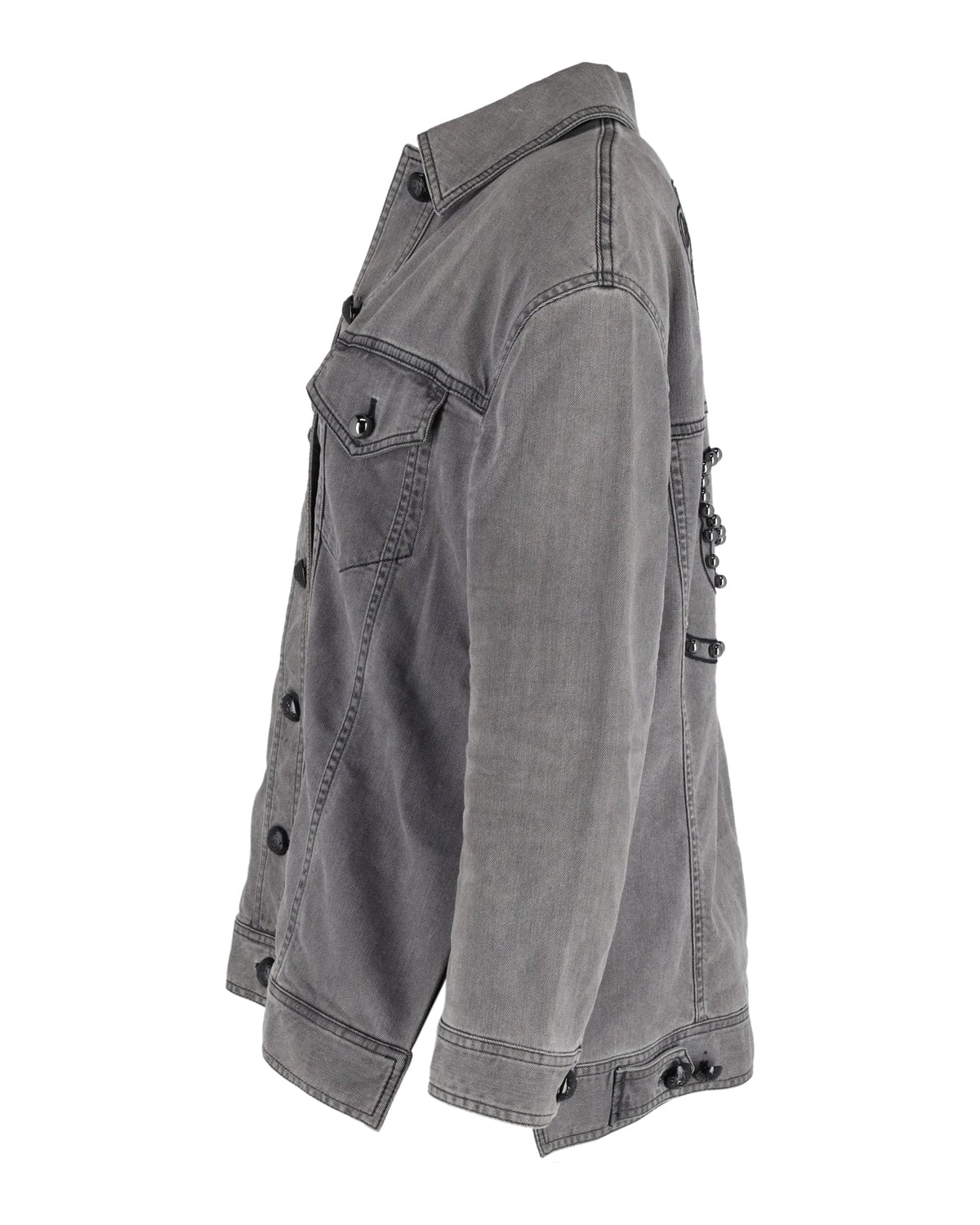 Fendi Embellished Trucker Jacket in Grey Cotton Denim