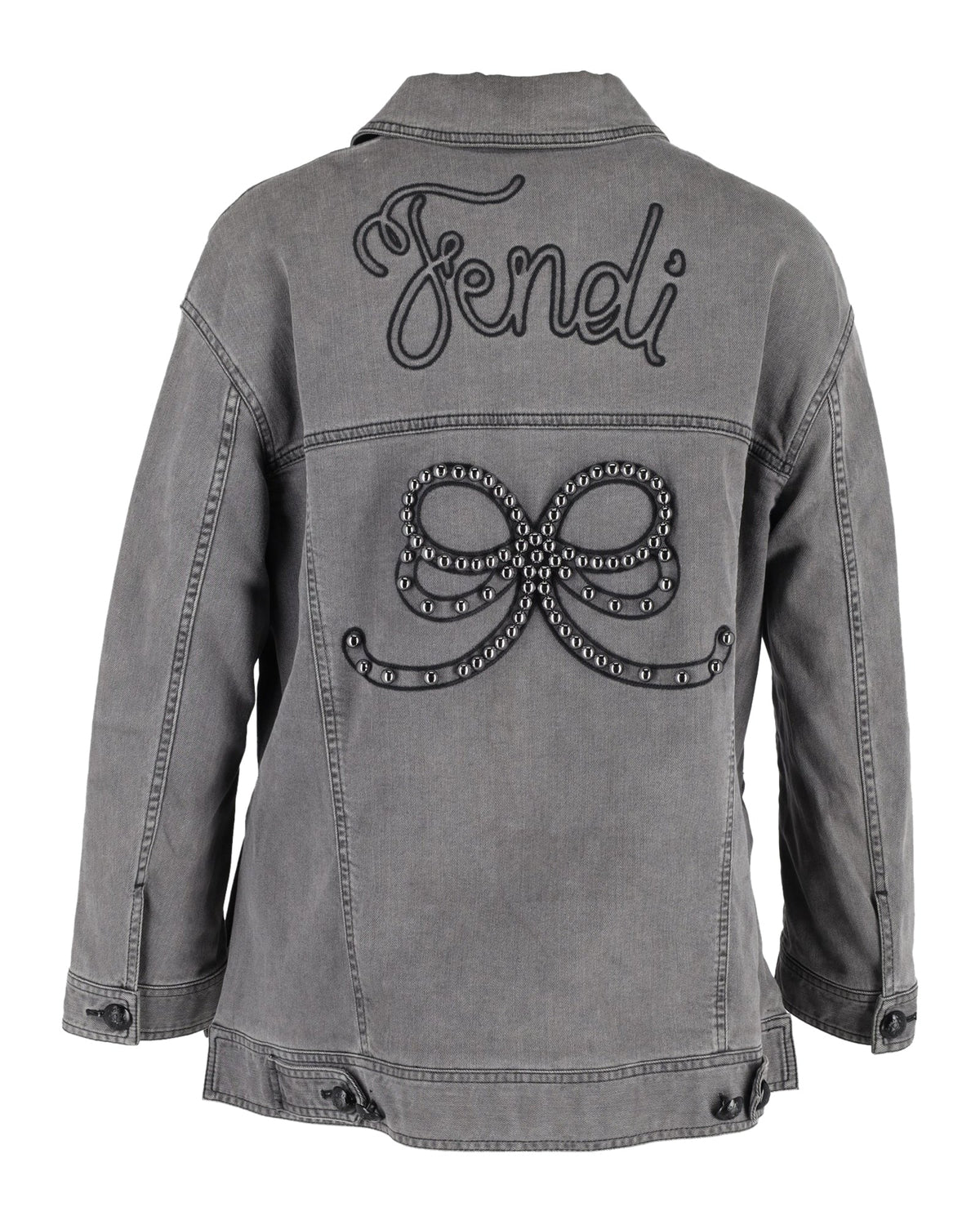 Fendi Embellished Trucker Jacket in Grey Cotton Denim