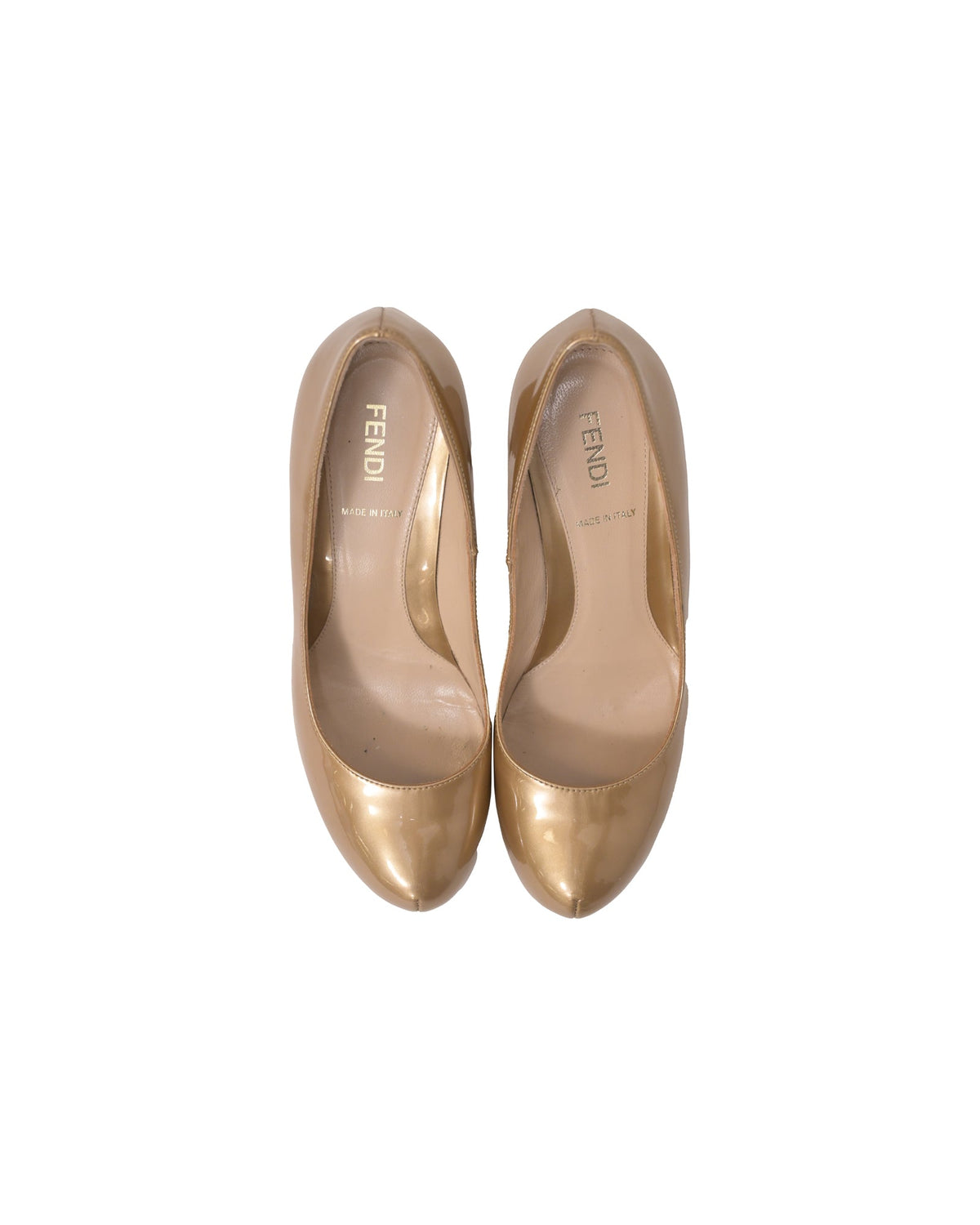 Fendi FF Logo Pumps in Gold Patent Leather