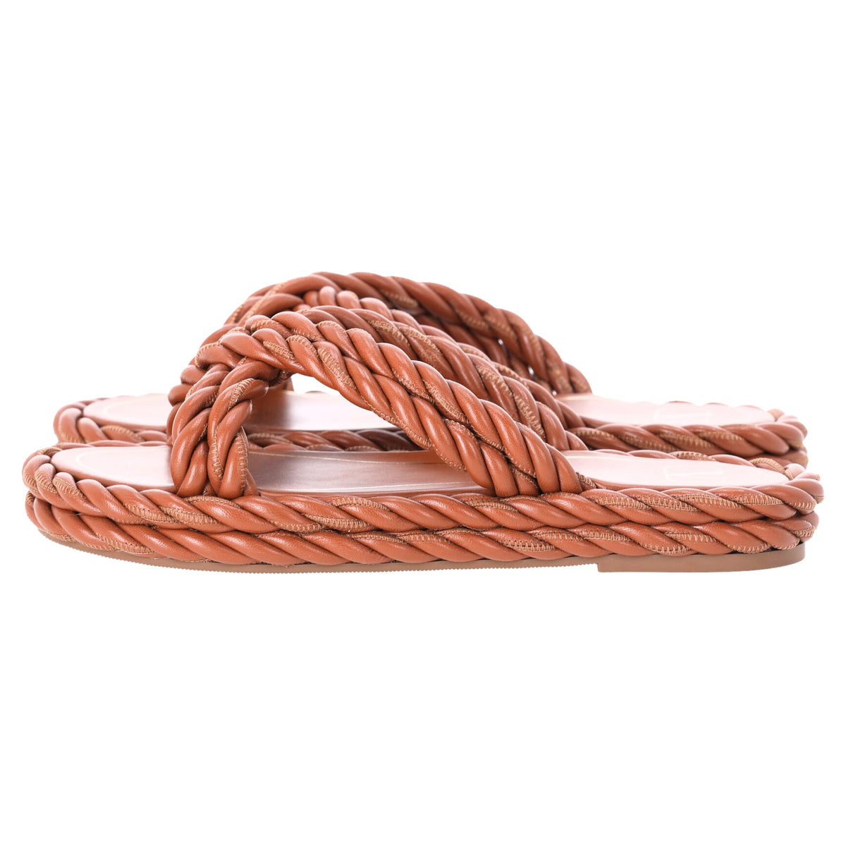 Valentino The Rope Twisted Strap Sandals in Brown Leather