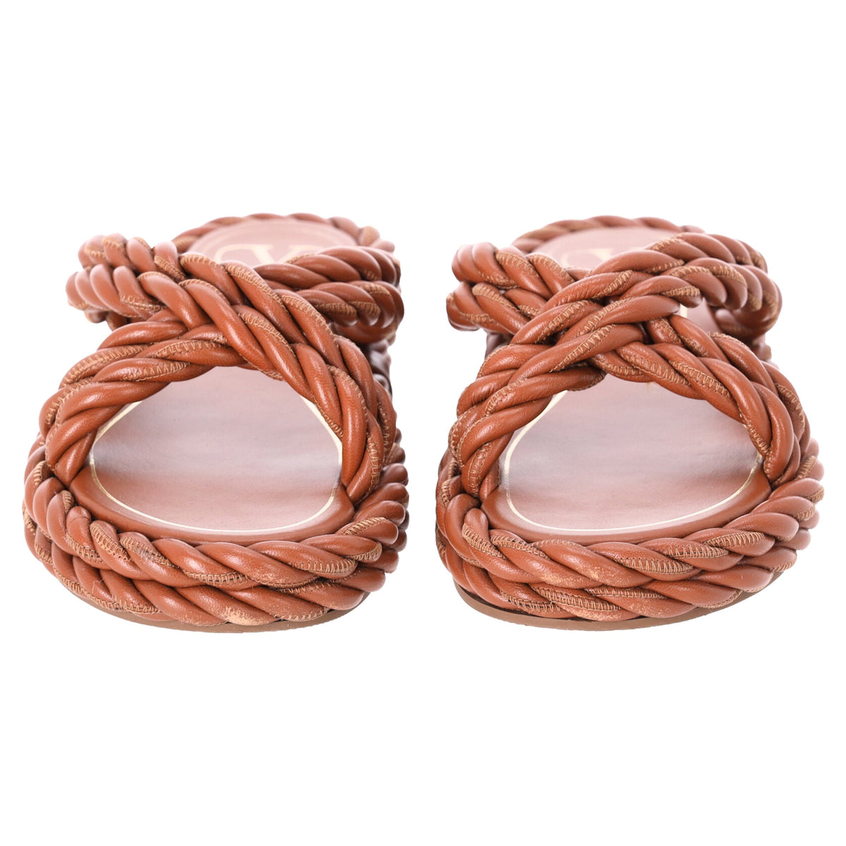 Valentino The Rope Twisted Strap Sandals in Brown Leather