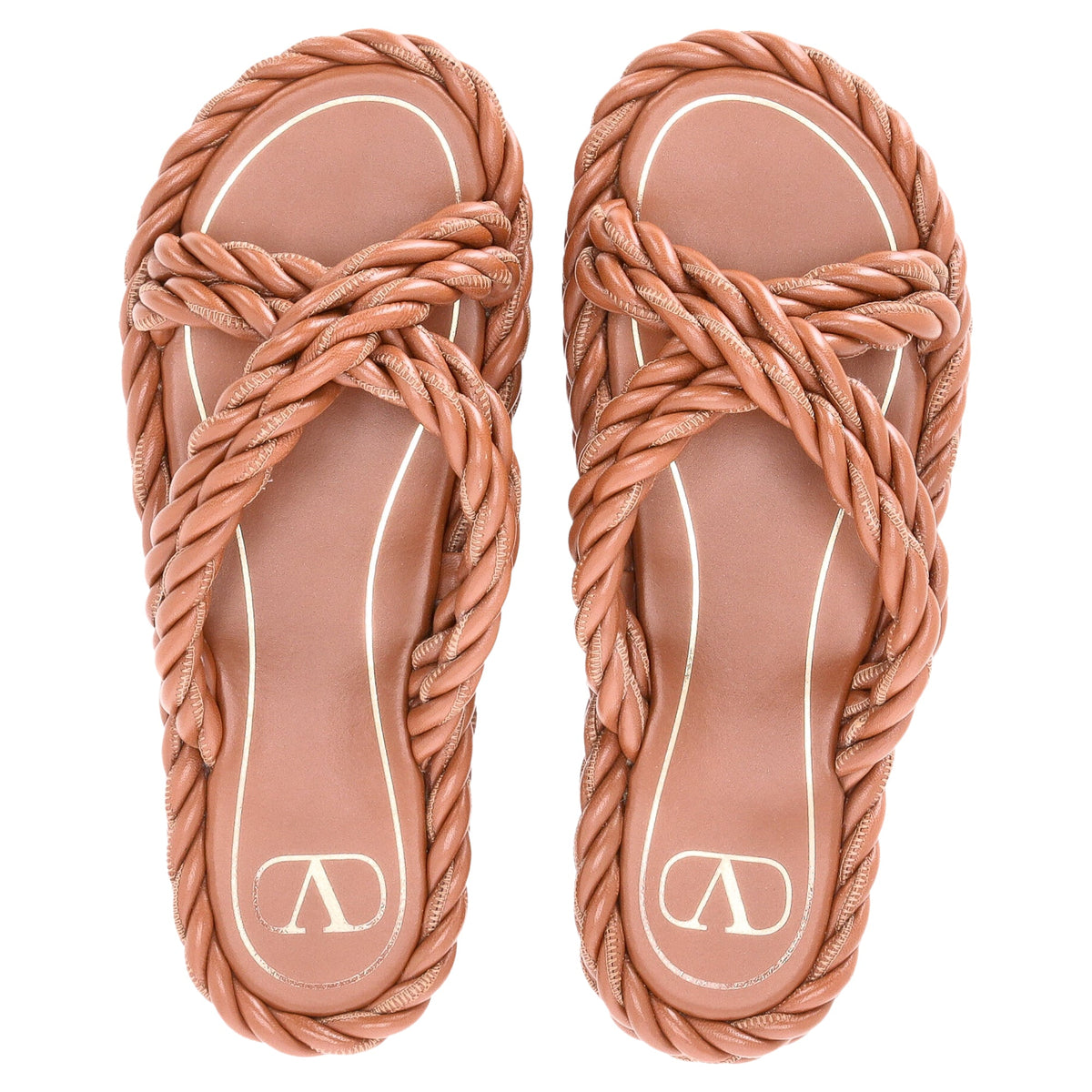 Valentino The Rope Twisted Strap Sandals in Brown Leather