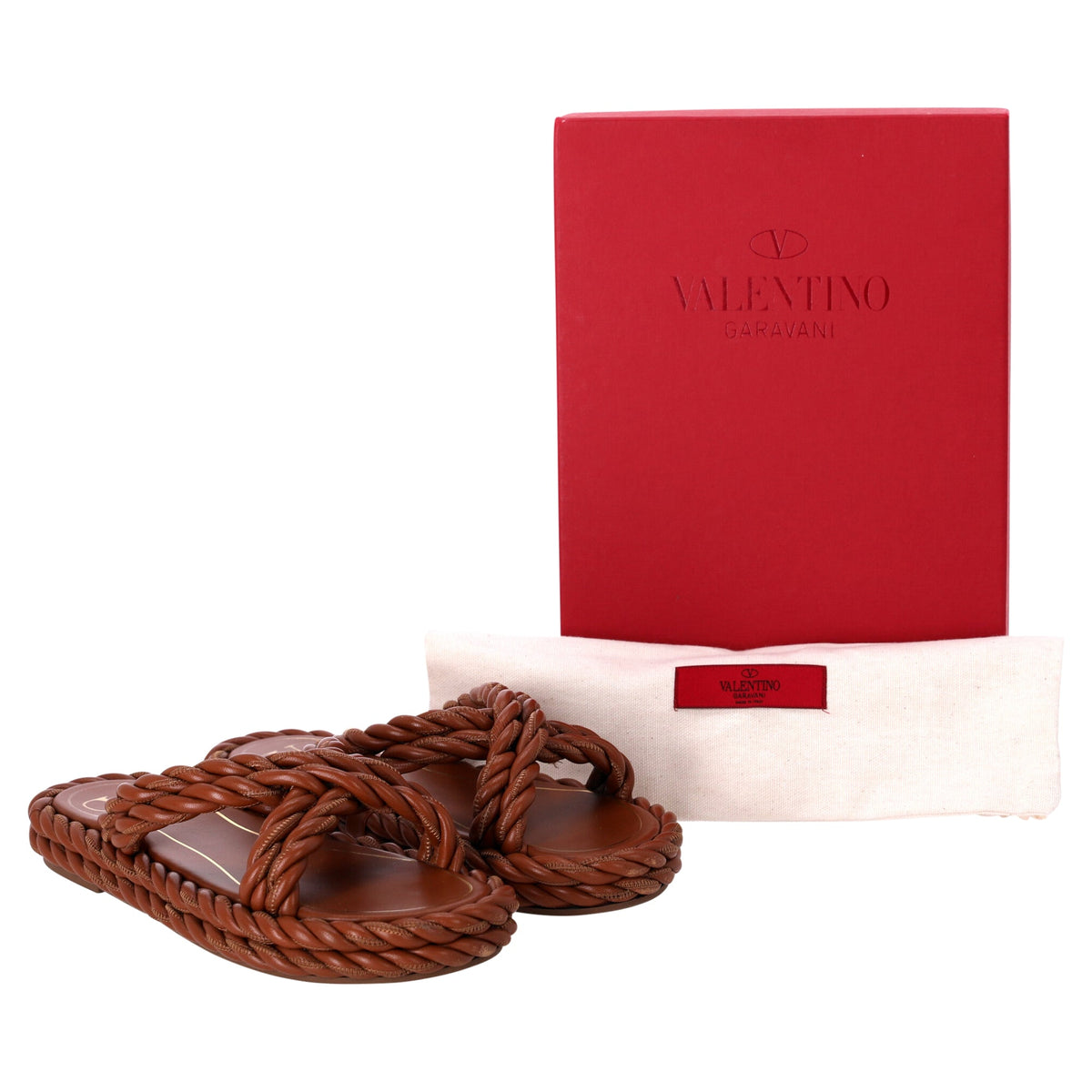 Valentino The Rope Twisted Strap Sandals in Brown Leather