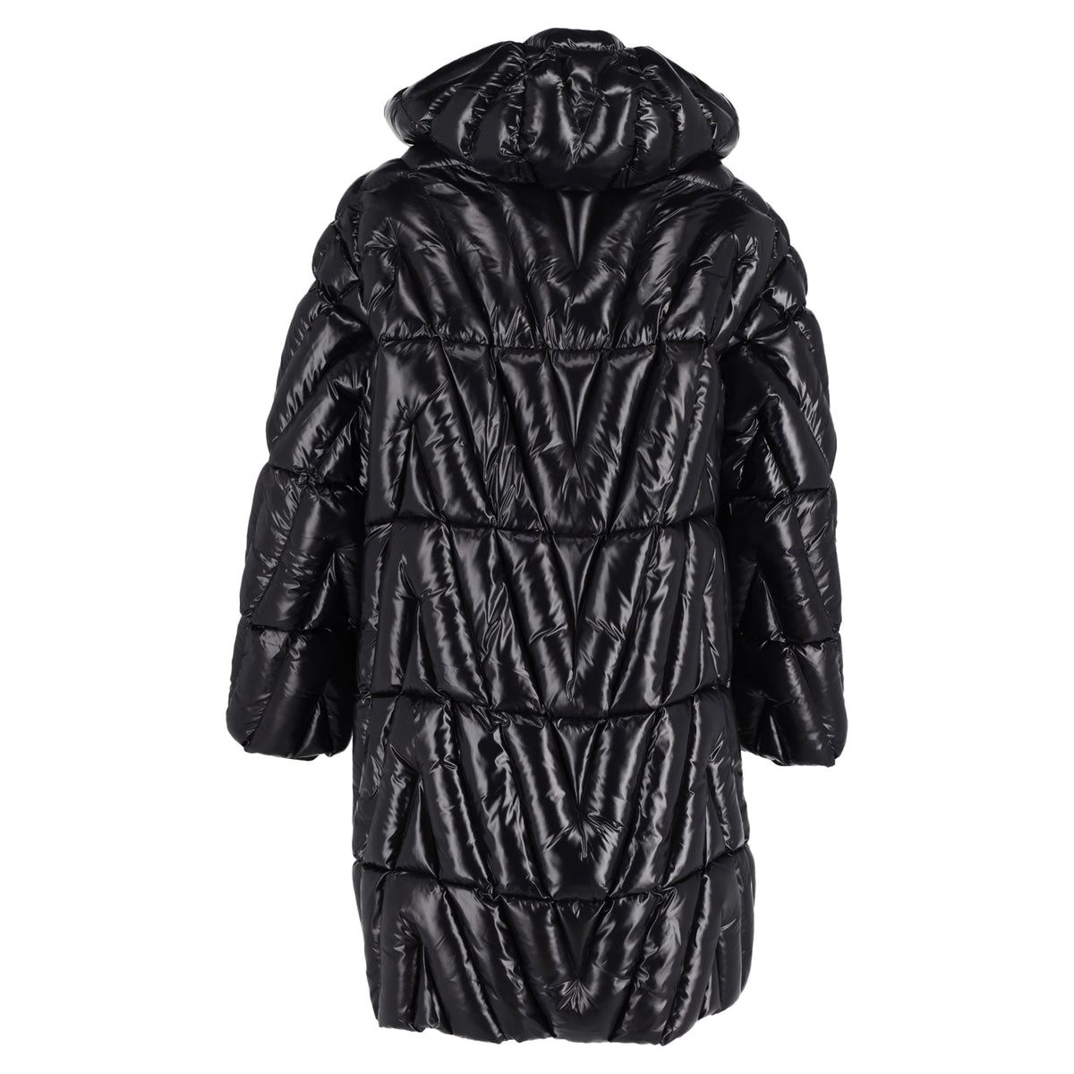 Valentino Garavani Glossy Quilted-Shell Hooded Jacket in Black Polyamide