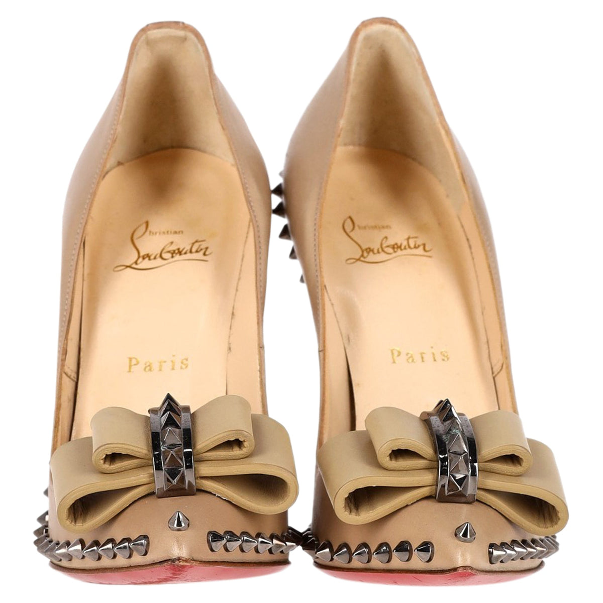 Christian Louboutin Lucifer 120 Spiked Pumps in Nude Leather