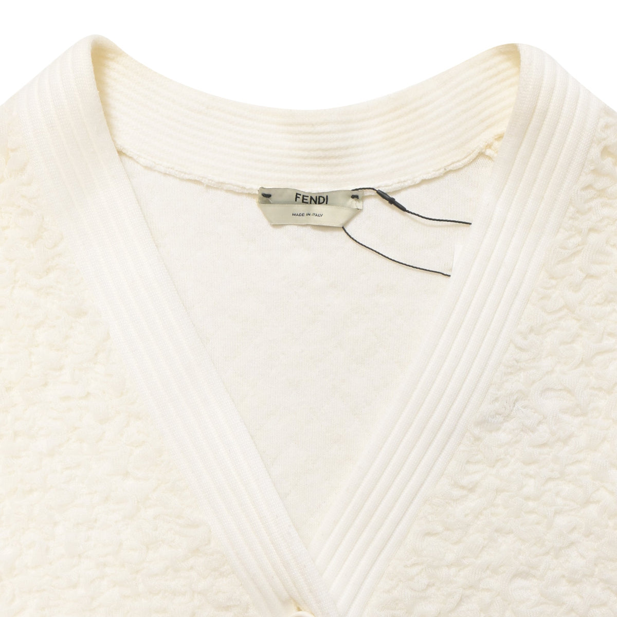 Fendi Textured Button-Down Cardigan in Cream Wool
