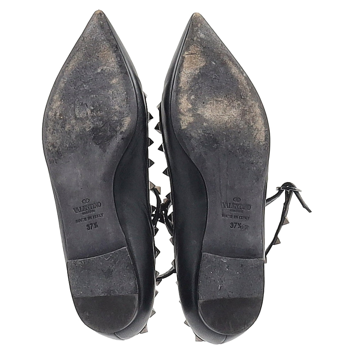 Valentino Garavani Rockstud Caged Strap Ballet Flats in Black Leather