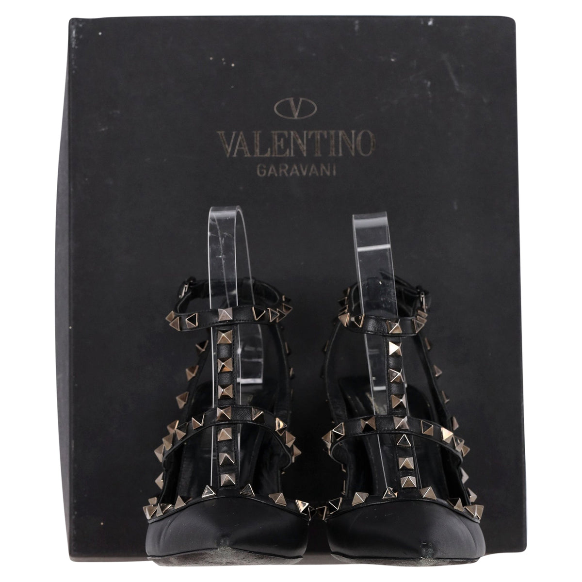 Valentino Garavani Rockstud 100 Caged Pumps in Black Calfskin Leather