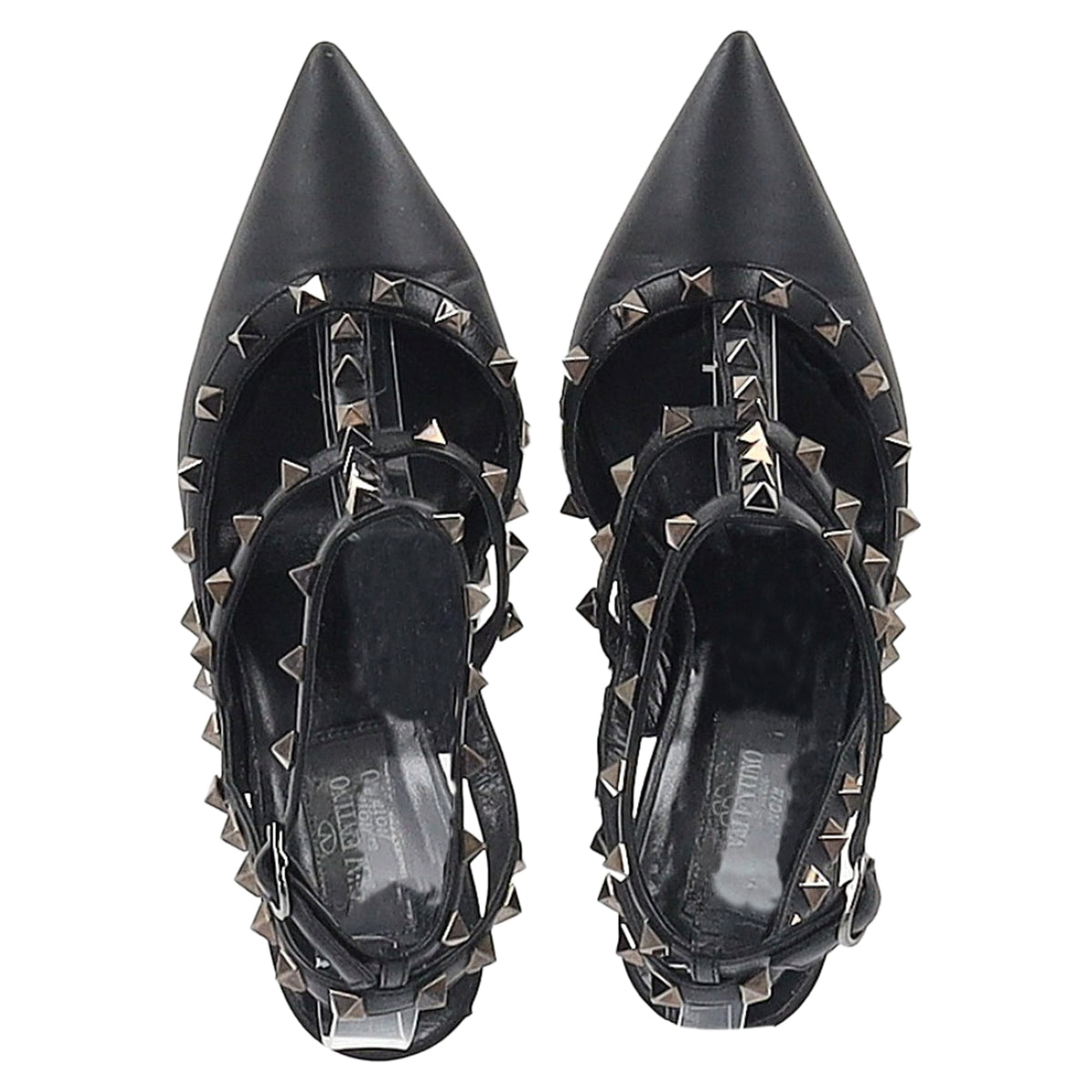 Valentino Garavani Rockstud 100 Caged Pumps in Black Calfskin Leather