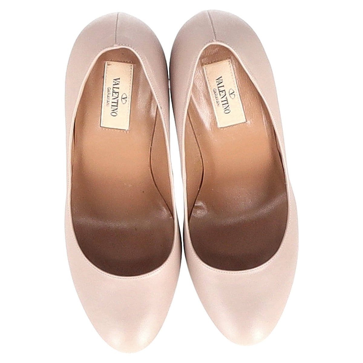 Valentino Garavani Round-Toe Platform High-Heeled Pumps in Nude Pink Leather