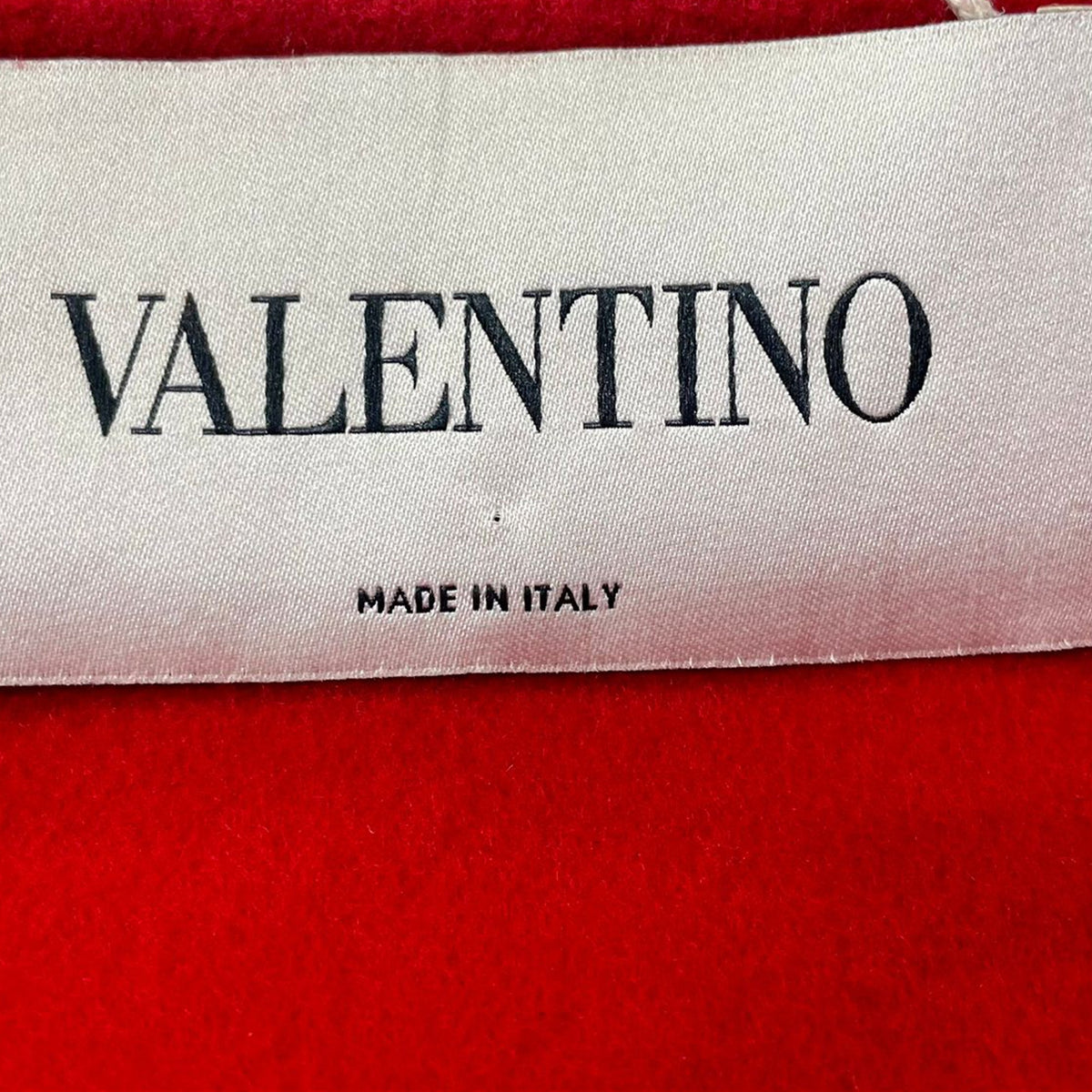Valentino Garavani Ruffled Hem Bell Sleeve Coat in Red Wool