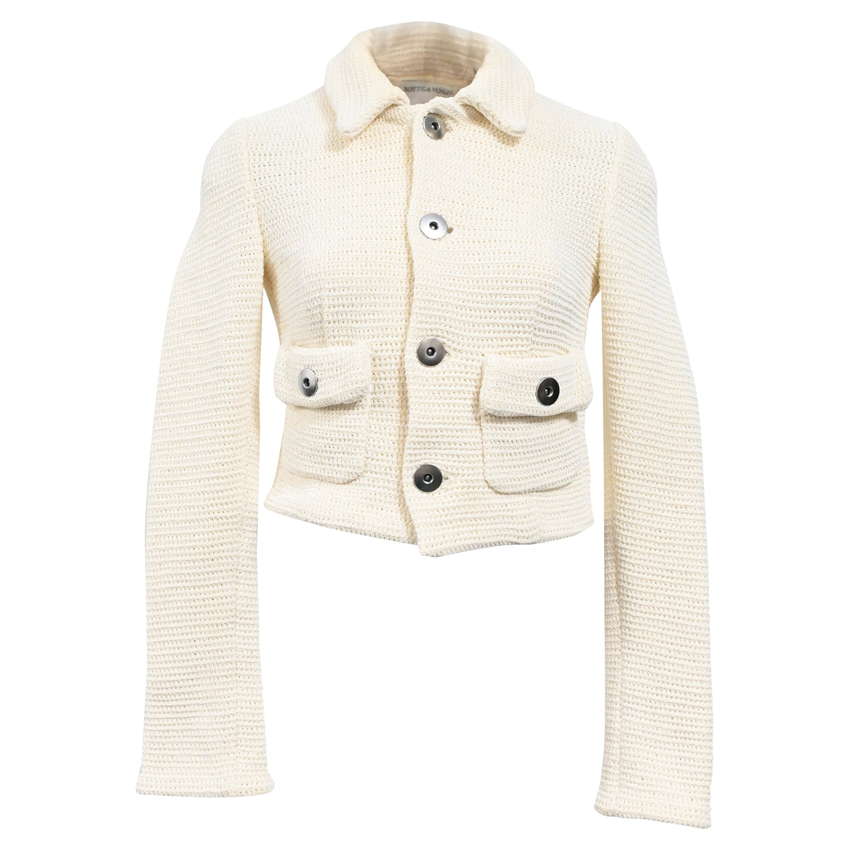Bottega Veneta Salon 01 Knitted Button-Down Jacket in Cream Cotton