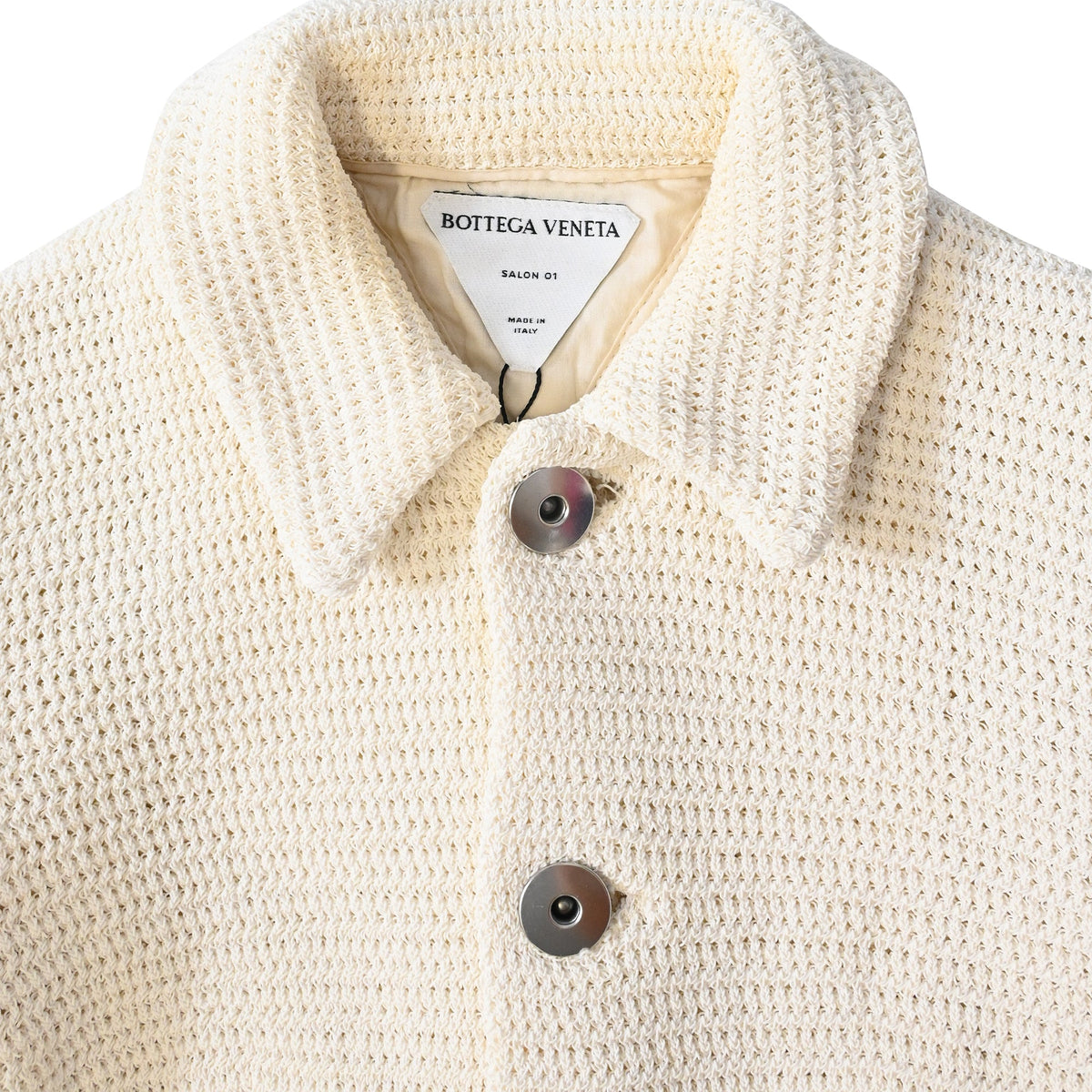 Bottega Veneta Salon 01 Knitted Button-Down Jacket in Cream Cotton