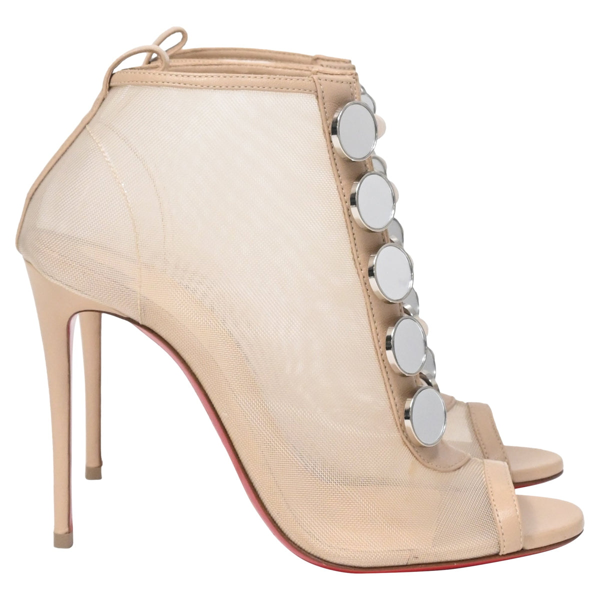 Christian Louboutin Marika 100 Embellished Peep-Toe Boots in Nude Mesh