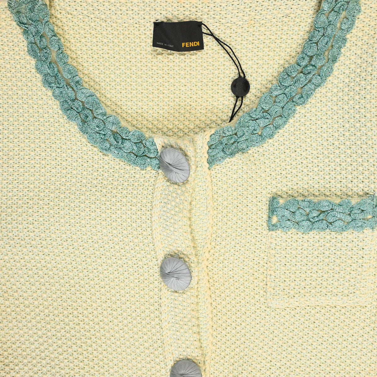 Fendi Knitted Embellished-Buttons Cardigan in Yellow Cotton